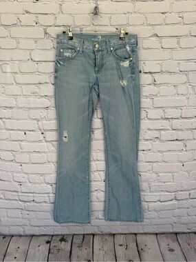 7 For All Mankind Light Blue Distressed Flare Jeans